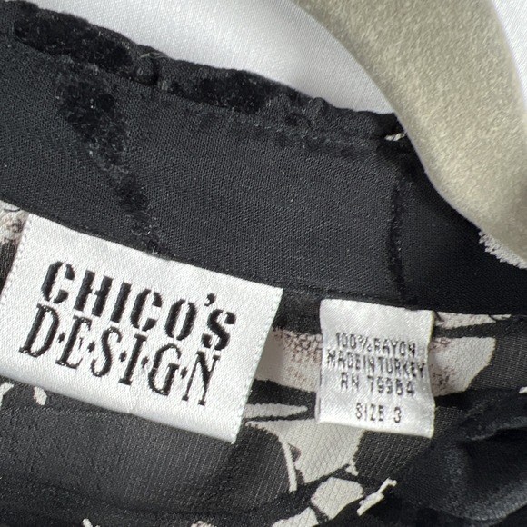 Chicos Design Women's Blouse XL Black Velvet Burnout Sheer Tunic Side Slits - Picture 2 of 8